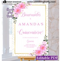 Quinceañera welcome sign template,Quinceañera bienvenidos sign,(133a)